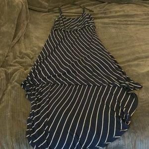 Forever 21 maxi high low dress, navy/white stripes